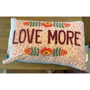 Natural Life Love More Throw Pillow Embroidered Velvet Backed